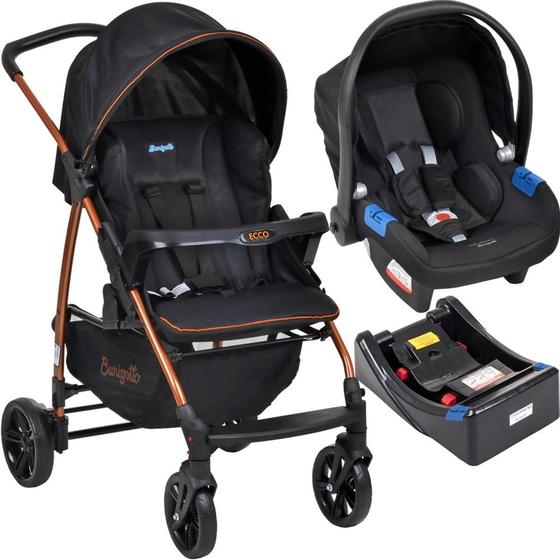 Imagem de Carrinho de bebê ecco preto cobre - travel system + bebê conforto + base - burigotto 