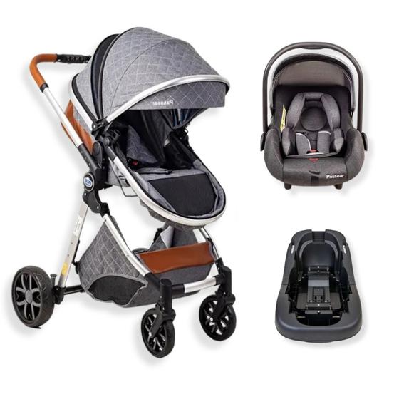 Carrinho de Bebe Passear Baby Bebê Conforto Trio Ares Cinza
