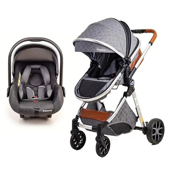 Imagem de Carrinho de bebe europeu luxo 3 em 1 ares + bebe conforto cinza - passear baby