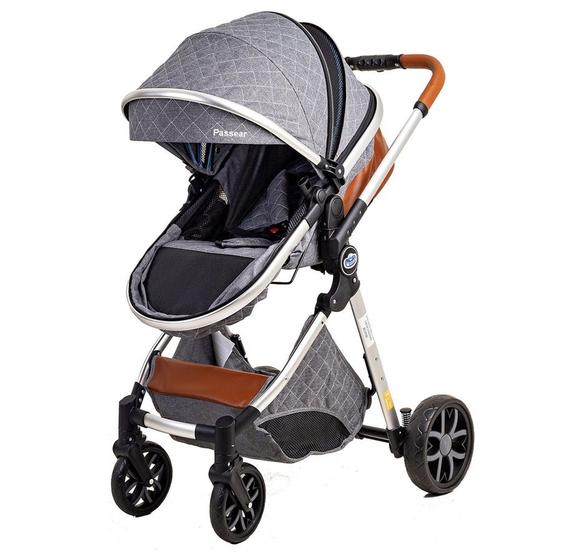 Imagem de Carrinho de bebe europeu luxo 3 em 1 ares cinza - passear baby