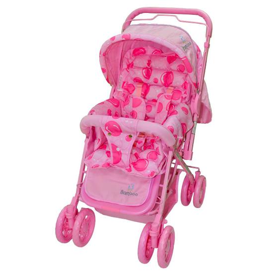 Carrinho De Bebê Passeio Reversível Mosquiteiro Bolsa Rosa Bamboo ...