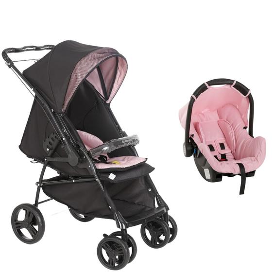 Carrinho de Bebe Galzerano Bebê Conforto Maranello Preto e Rosa Carrinho de Bebe Galzerano Bebê Conforto Maranello Preto e Rosa