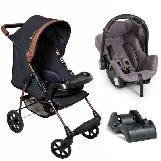 Imagem de Carrinho De Bebê Romano Preto Cobre Com Bebê Conforto E Base
