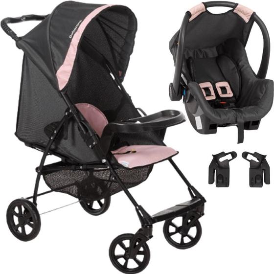 Imagem de Carrinho de Bebê Romano Travel System Galzerano Onix com Bebê Conforto Preto e Rosa