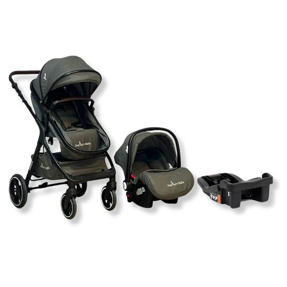 Imagem de Carrinho de bebe trio com bebe conforto e base kansas cinza/preto - premium baby
