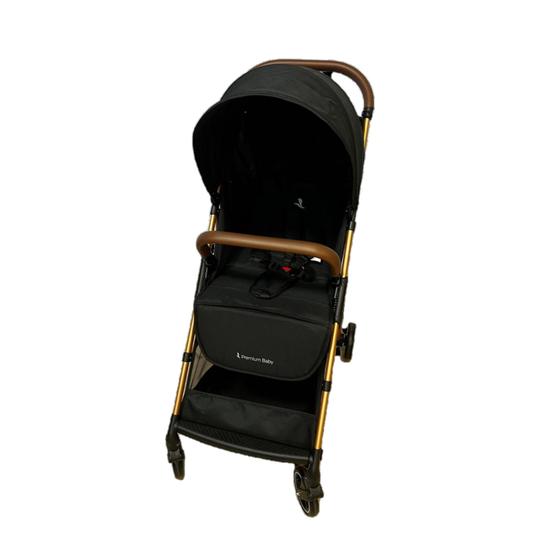 Imagem de Carrinho de Bebê Zurich Preto Gold Couro Marrom Premium Baby