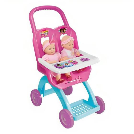 Imagem de Carrinho De Boneca Duplo Infantil Rosa e Azul Com Suporte De Pratinho 229 - Lider