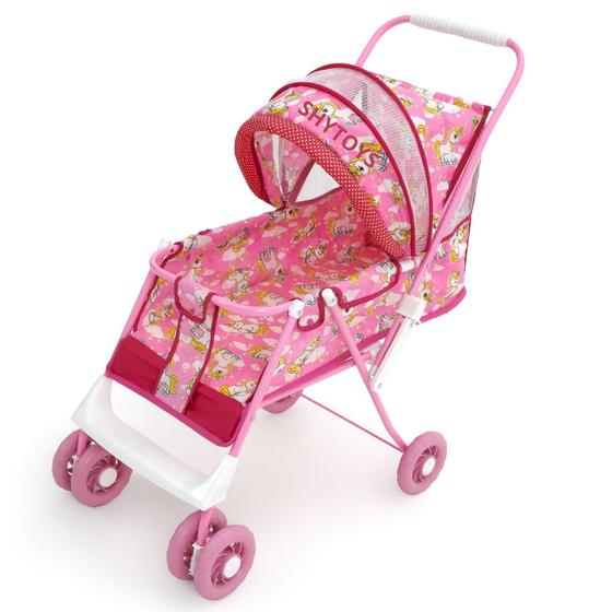 Imagem de Carrinho de Boneca Infantil Bebê Reborn Alive Milan Luxo Rosa Unicórneo