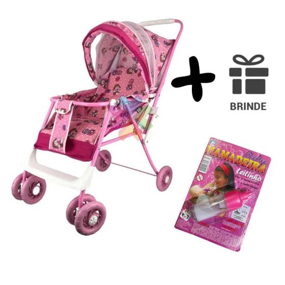 Imagem de Carrinho De Boneca Rosa Grande Luxo Bebê Reborn Infantil Presente Menina Dobravel Armação Metal Posição Cadeira e Berço