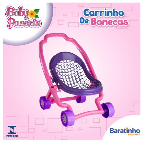Imagem de Carrinho de Bonecas Infantil Rosa Passeio Menina 48cm