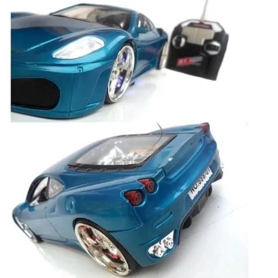 Imagem de Carrinho de Brinquedo com Controle Remoto Ferrari com Led nas Rodas e Neon - Azul