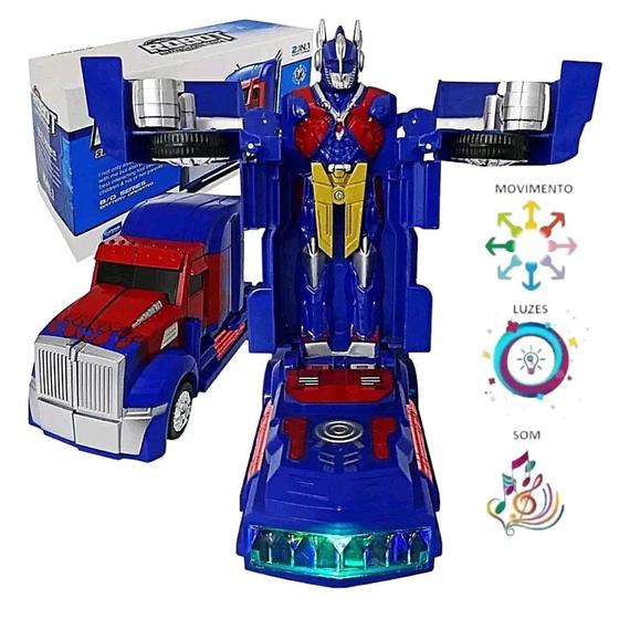 Imagem de Carrinho de Brinquedo Infantil Bate e Volta Com Som e Luzes Caminhão Transformers Robô 2 em 1