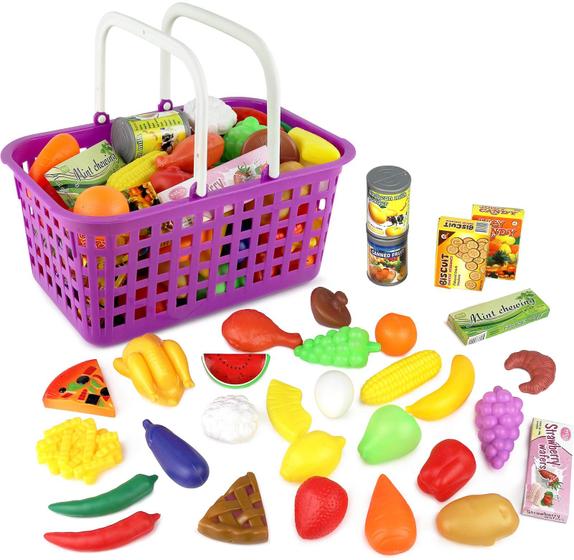 Imagem de Carrinho de Comida e Mercearia Pretend Click N' Play - 32 Peças - Para Crianças a partir de 3 Anos