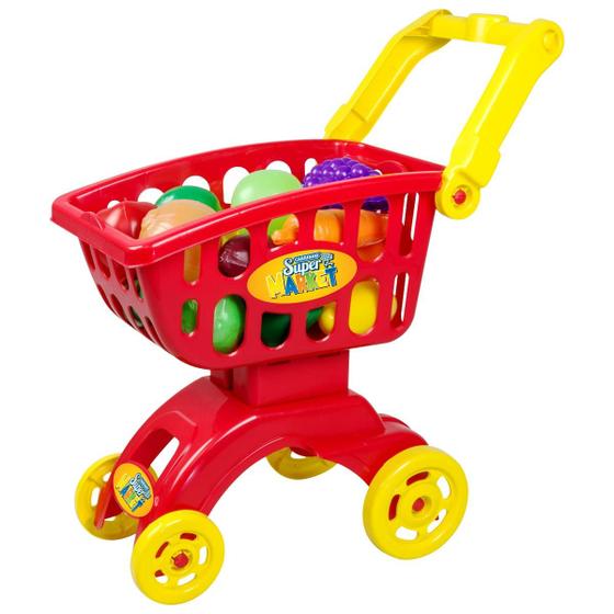 Imagem de Carrinho de Compra Super Market Vermelho Infantil 19 Peças Braskit 8703