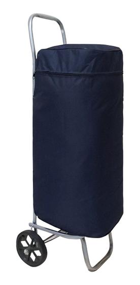 Imagem de Carrinho De Compras Com 1 Bolsa Azul Dobrável Sacola Para Feira Reforçado Até 50kg
