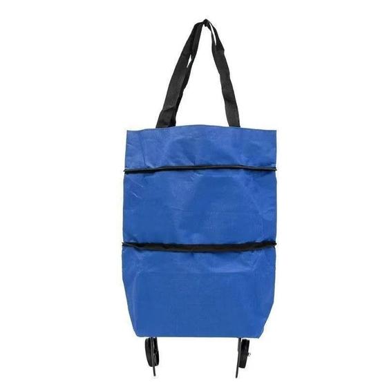 Imagem de Carrinho de Compras Dobrável com 2 Rodas Reforçadas com Bolsa para Feira e Supermercado