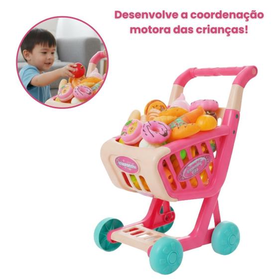 Carrinho de Compras Mercado Infantil com Acessórios Meninos e Meninas - Brinq Kids