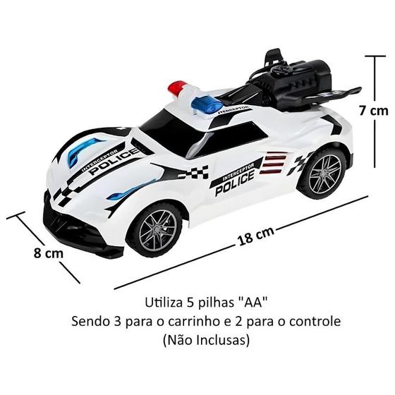 Imagem de Carrinho de Controle Remoto Carro Esportivo Policia Solta Fumaça 7 Funções