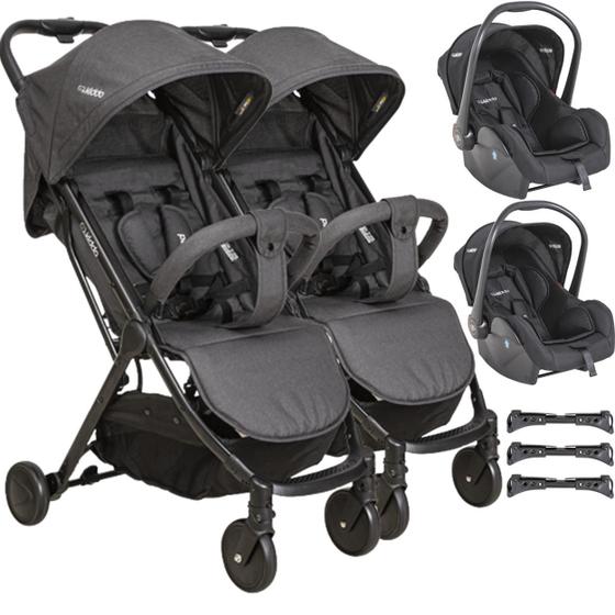 Carrinho de Bebe Kiddo Bebê Conforto Gêmeos Road Preto Carrinho de Bebe Kiddo Bebê Conforto Gêmeos Road Preto