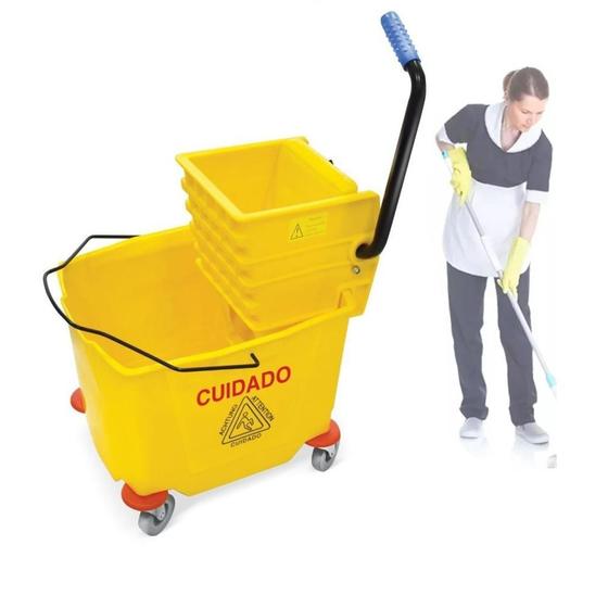 Imagem de Carrinho de limpeza mop com balde espremedor 36 litros reforcado pratico com rodinhas profissional idustrial amarelo