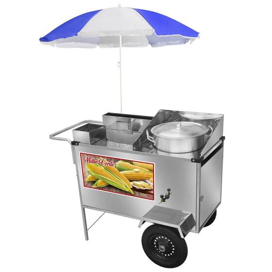 Carrinho de Milho Verde Cefaz Inox Rodas Pneumáticas Guarda Sol L24P/GS Carrinho de Milho Verde Cefaz Inox Rodas Pneumáticas Guarda Sol L24P/GS