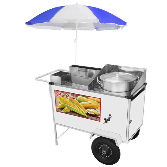 Carrinho de Milho Verde Cefaz Luxo Branco com Rodas Pneumáticas e Guarda Sol BL24P/GS Menor preço em Carrinho de Milho Verde Cefaz Luxo Branco com Rodas Pneumáticas e Guarda Sol BL24P/GS
