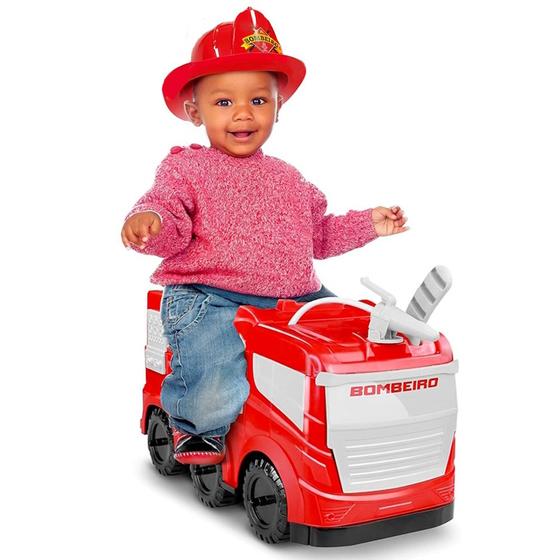 Imagem de Carrinho de Montar Bombeiros Criança até 50kg com Chapéu