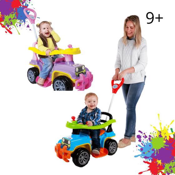 Imagem de Carrinho de Passeio Brinquedo Jip Jip Infantil Jipe Colorido Para Criança Com Empurrador Removível