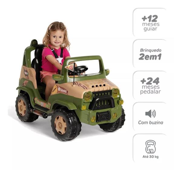 Imagem de Carrinho De Passeio Quadriciclo Infantil 2 x 1 Jeep Diipi Savannah Com Som Empurrador Pedal Proteção