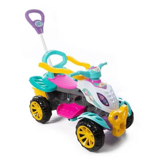 Imagem de Carrinho De Passeio Quadriciclo Infantil Menina Colorido Com Empurrador Confortável Resistente Coordenação Motora