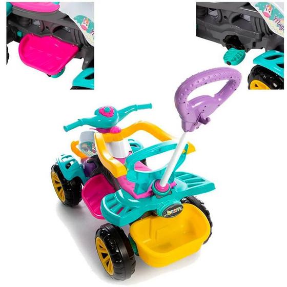 Imagem de Carrinho De Passeio Quadriciclo Infantil Menina Colorido Com Haste Guia Plástico Com Empurrador Anel Limitação