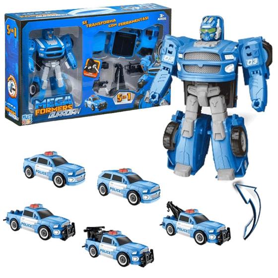 Imagem de Carrinho de Polícia Azul que Vira Robô Megaformers 5 em 1
