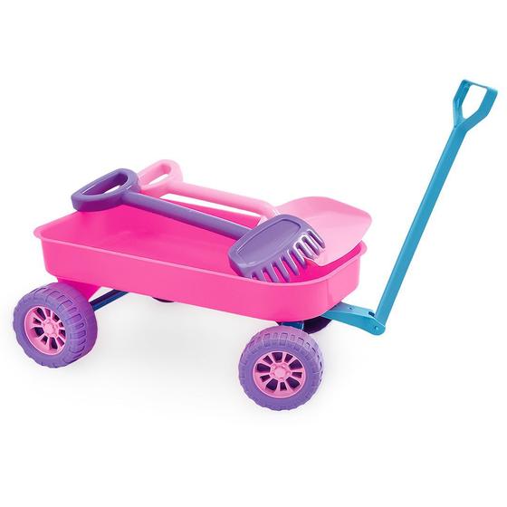 Imagem de Carrinho De Praia Infantil Menina Rosa Com Pá E Rastelo - Usual Brinquedos