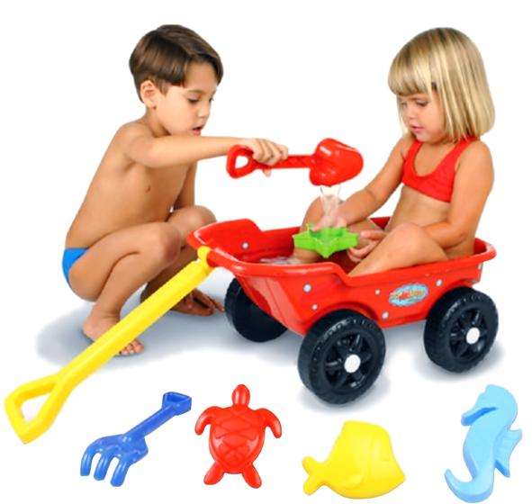 Carrinho De Praia Infantil Trolley Vermelho Com Acessórios Menor preço em Carrinho De Praia Infantil Trolley Vermelho Com Acessórios