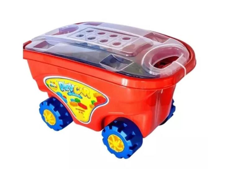 Carrinho De Puxar Play Car Infantil Com Blocos De Montar 48 Peças