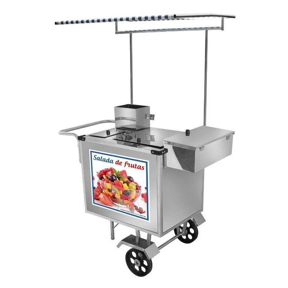 Carrinho de Salada de Frutas Luxo com Rodas Maciças e Toldo - Cefaz Menor preço em Carrinho de Salada de Frutas Luxo com Rodas Maciças e Toldo - Cefaz