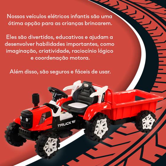 Imagem de Carrinho Elétrico A Bateria Trator Com Carreta Cor Vermelho