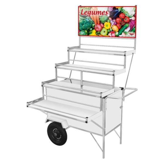 Carrinho Expositor de Legumes com Rodas Pneumáticas e Toldo Menor preço em Carrinho Expositor de Legumes com Rodas Pneumáticas e Toldo