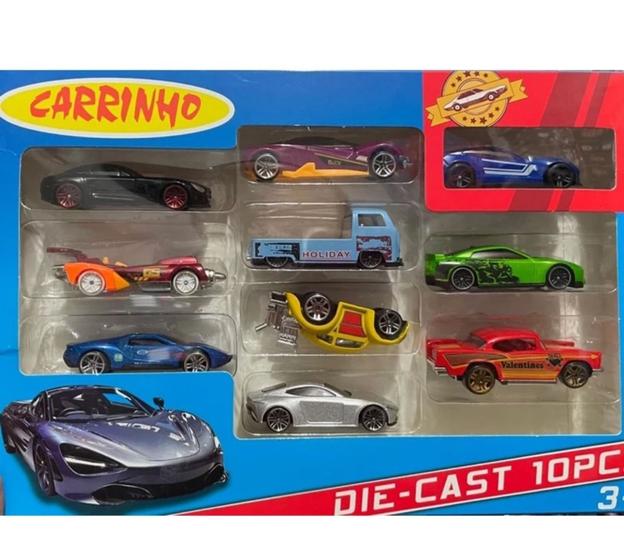 Imagem de Carrinho Ferro Hot Cars Miniaturas Esportivo Coleção 10 peças Carros Colecionavel Divertido