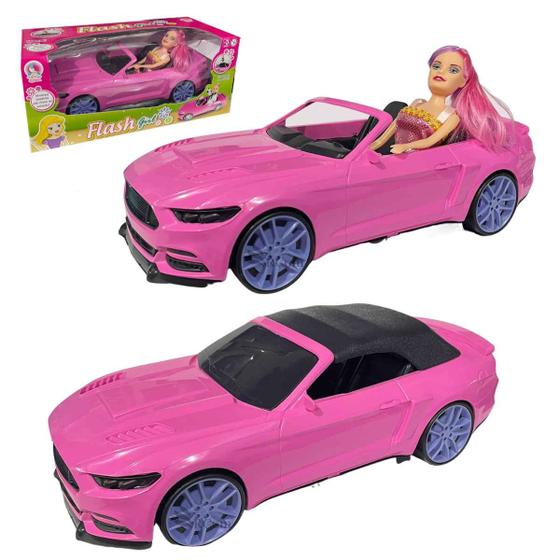 Imagem de Carrinho Flash Girl Rosa Conversível Com Boneca Compatível Com Barbie Lua De Cristal