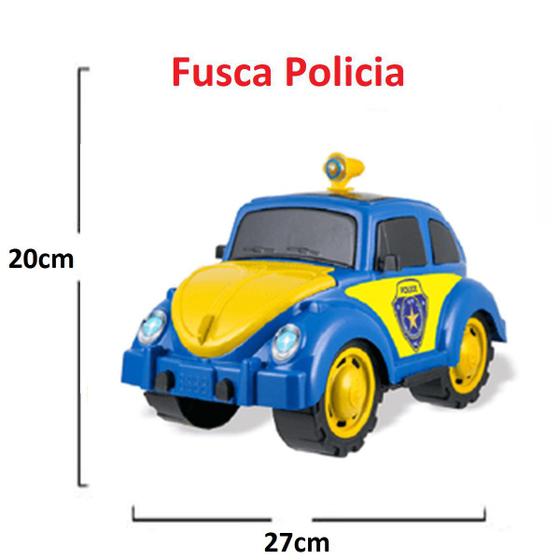 Imagem de Carrinho Fusca Policia Brinquedo Carro Fusquinha Grande Azul Capô Traseiro e Dianteiro Abre e Fecha