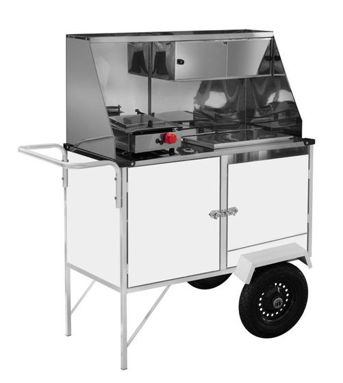 Imagem de Carrinho Hot Dog + Lanche Luxo Aço Carbono Branco com Rodas Maciças e Toldo BL09M/T Cefaz