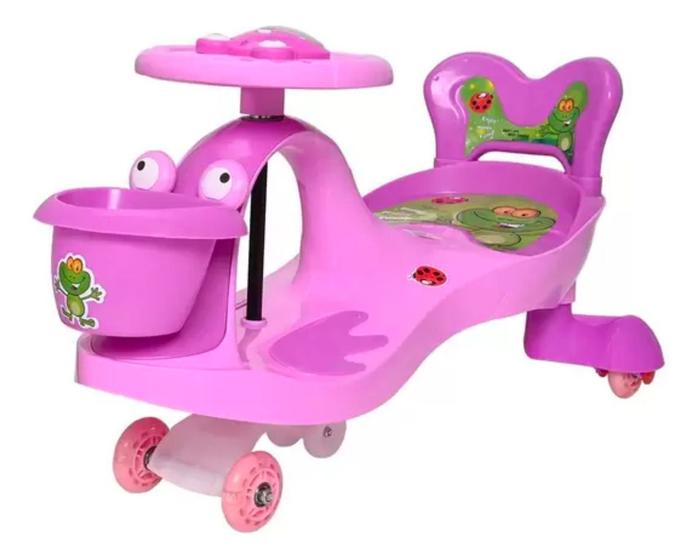 Imagem de Carrinho Infantil Zippy Car Animais Divertido Velotrol Gira Gira Criança Led Suporta 100 Kg Rosa