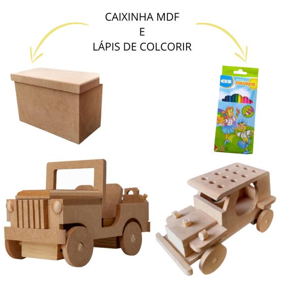 Imagem de Carrinho Jeep E Carro Porta Lápis Mdf