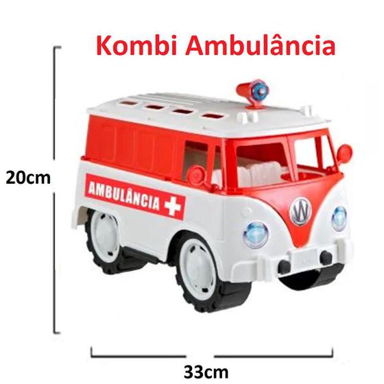 Imagem de Carrinho Kombi Ambulância Brinquedo Carro Perua Grande 33cm Abre Janela Traseira