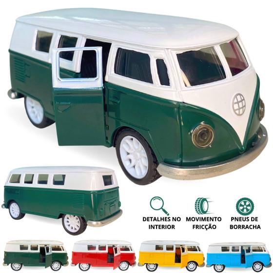 Imagem de Carrinho Miniatura Kombi Perua Metal Fricção Abre A Porta