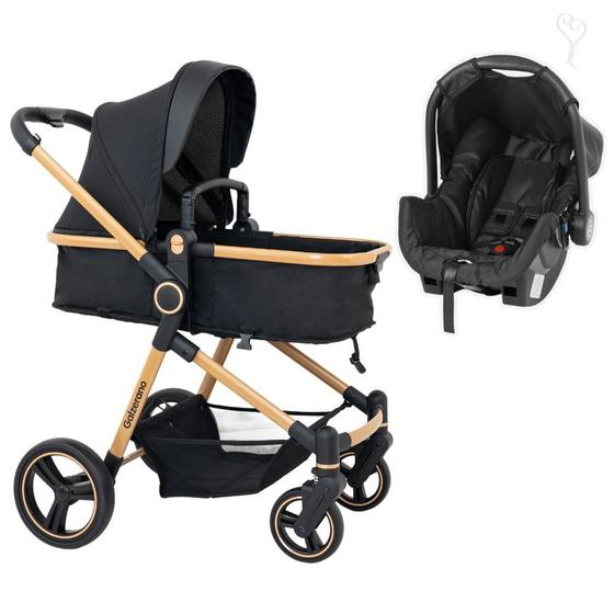 Imagem de Carrinho moisés ivi preto e dourado com bebê conforto grid galzerano