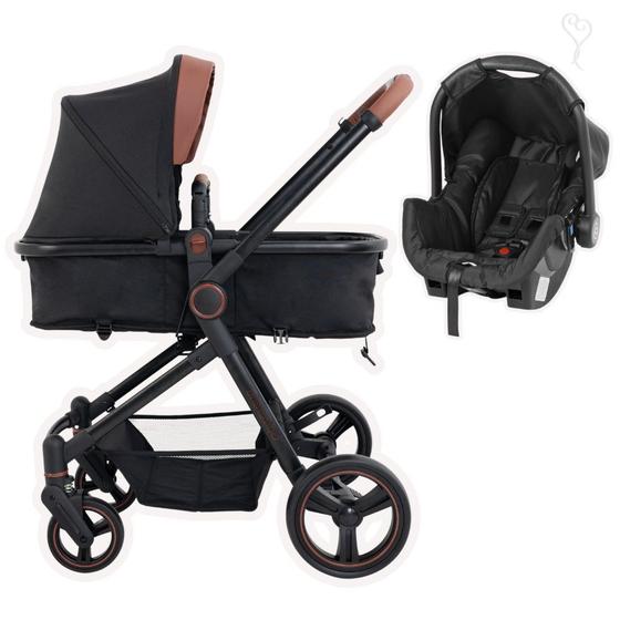 Imagem de Carrinho moisés ivy preto e caramelho com bebê conforto grid galzerano