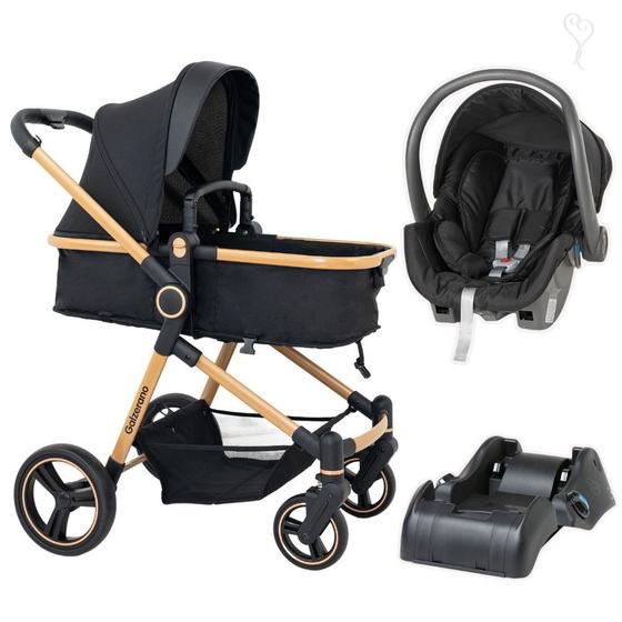 Imagem de Carrinho Moises Ivy Preto e Dourado com Bebe Conforto Cocoon e Base - Galzerano