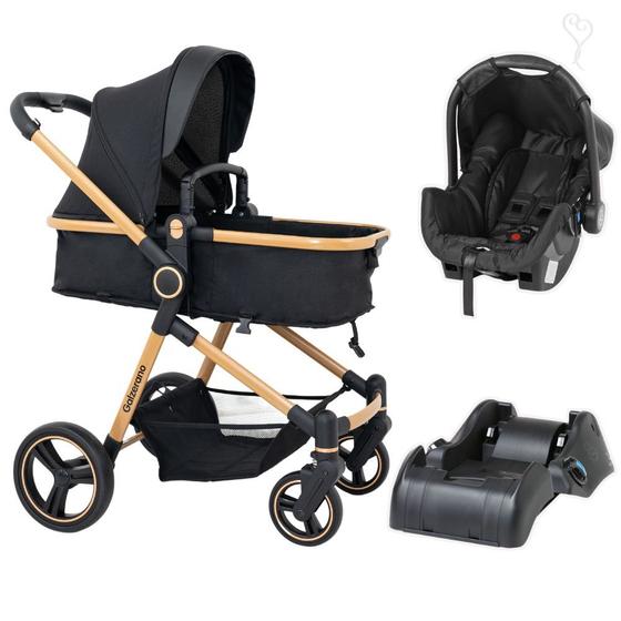 Imagem de Carrinho Moises Ivy Preto e Dourado com Bebe Conforto Grid e Base - Galzerano